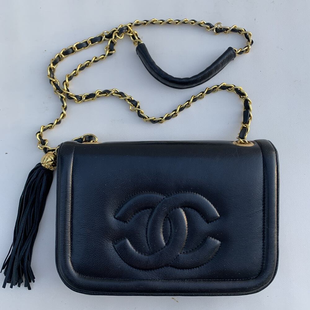 Vintage Chanel Bag Crossbody Chain Black Cc Logo